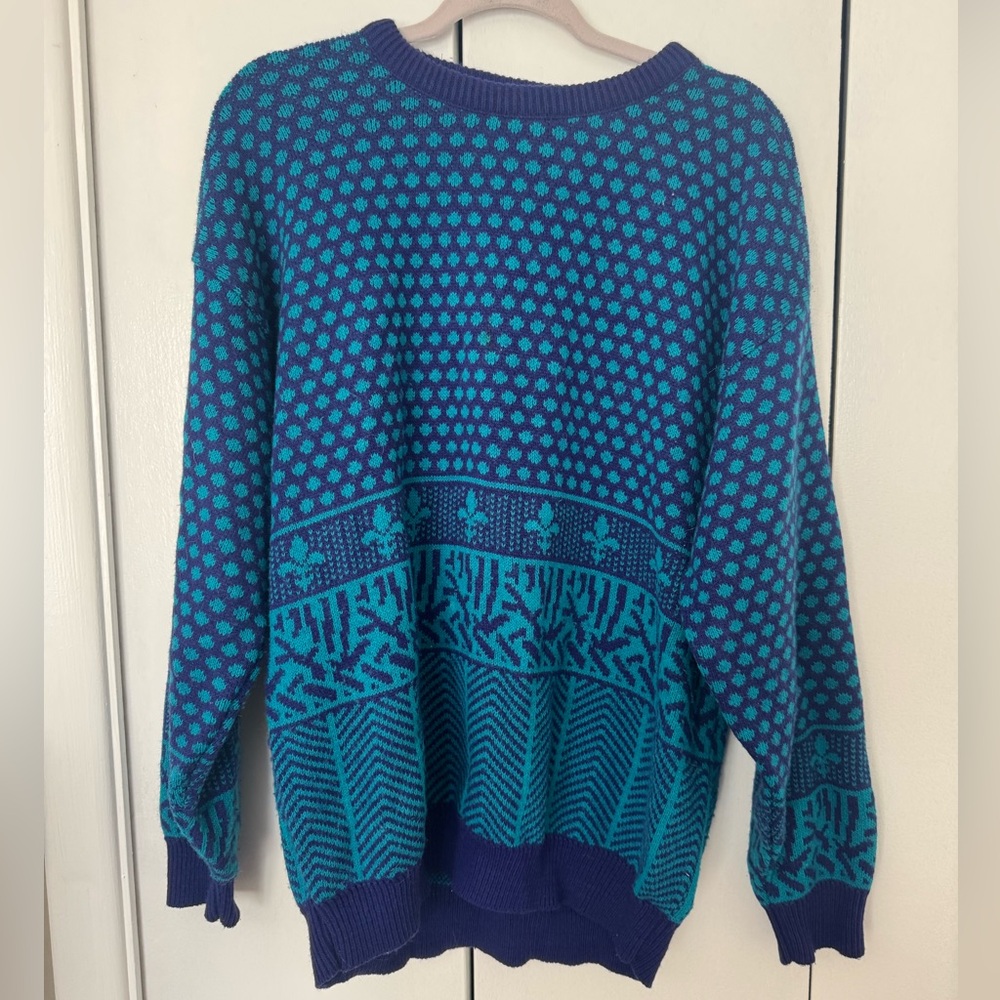 Vintage Mens Patterned Sweater L Oleg Cassini Wool Blend